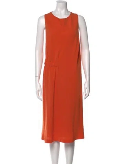 Pre-owned Lafayette 148 Crew Neck Midi Length Dress In Orange