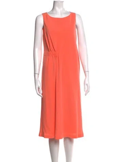 Pre-owned Lafayette 148 Crew Neck Midi Length Dress In Orange