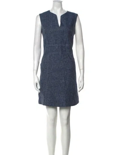 Pre-owned Lafayette 148 Crew Neck Mini Dress In Blue