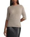 Lafayette 148 Metallic Flecked Lace Stitch Crewneck Sweater In Gray