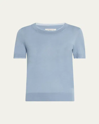 Lafayette 148 Crewneck Chiffon-trim Sweater In Blue