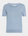 Lafayette 148 Crewneck Chiffon-trim Sweater In Paper Blue