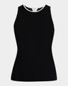 Lafayette 148 Crewneck Contrast-trim Cotton Tank In Black