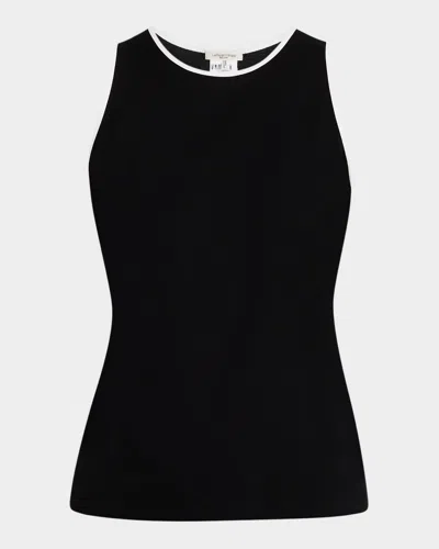Lafayette 148 Crewneck Contrast-trim Cotton Tank In Black