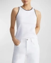 LAFAYETTE 148 CREWNECK CONTRAST-TRIM COTTON TANK