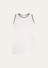 Lafayette 148 Crewneck Contrast-trim Cotton Tank In White