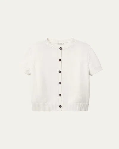 Lafayette 148 Crewneck Cotton-silk Cardigan In White