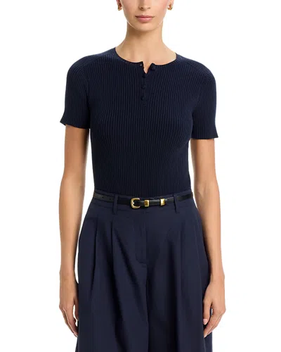 Lafayette 148 Crewneck Ribbed Short Sleeve Sweater In Black