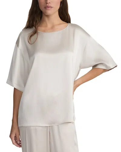 Lafayette 148 Crewneck Short Sleeve Silk Top In Gray