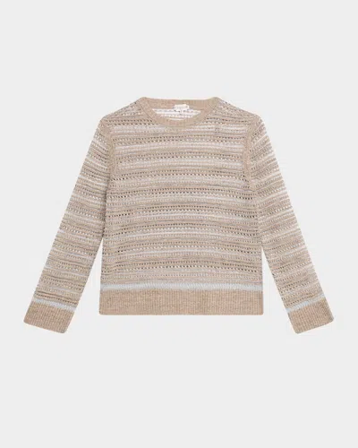 Lafayette 148 Crewneck Textured Lace & Ottoman Stitch Sweater In Multi