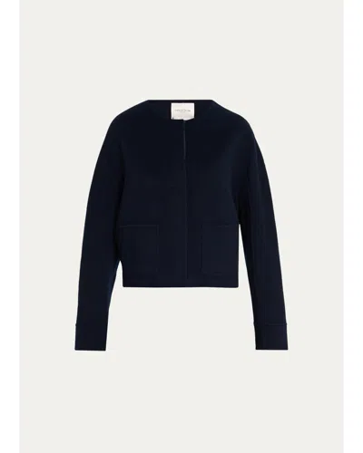 Lafayette 148 Crewneck Wool-cashmere Jacket In Blue