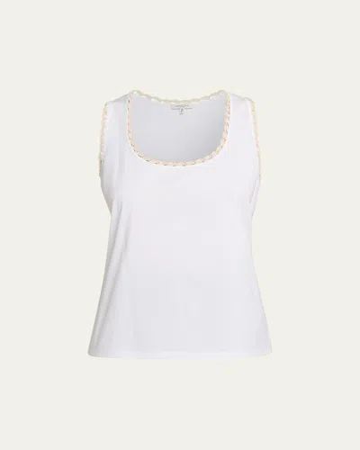 Lafayette 148 New York Rib Crochet Trim Stretch Cotton Tank In White