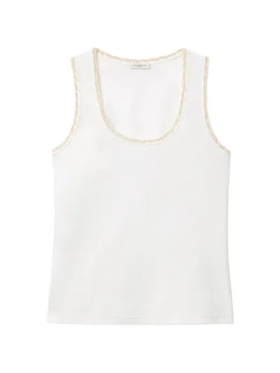 Lafayette 148 Crochet-trim Scoop-neck Tank Top In White