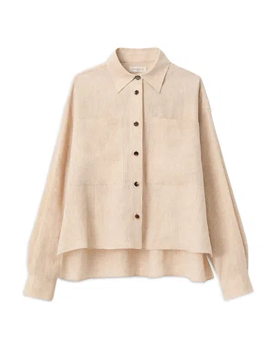 Lafayette 148 Cropped Boyfriend Linen Shirt In Neutral