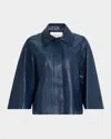 Lafayette 148 Cropped Laser-cut Leather Jacket In Blue
