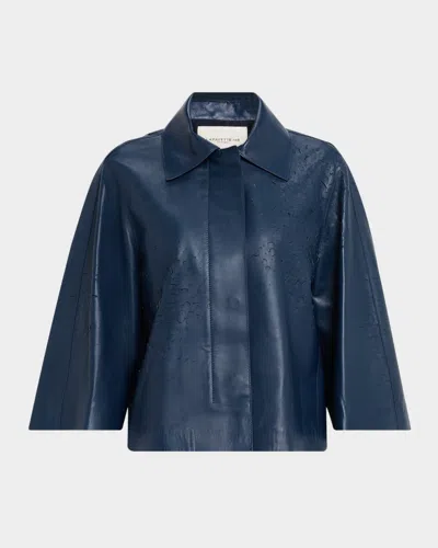 Lafayette 148 Cropped Laser-cut Leather Jacket