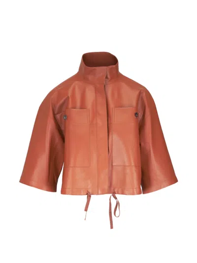 Lafayette 148 Cropped Leather Overshirt In Brown