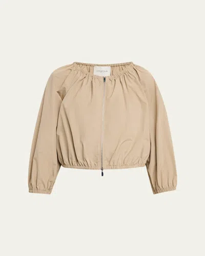 Lafayette 148 New York Crop Organic Cotton Poplin Bubble Jacket In Brown
