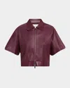 Lafayette 148 New York Elbow Sleeve Napa Leather Crop Jacket In Brown