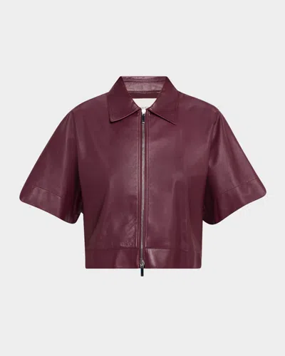 LAFAYETTE 148 CROPPED SHORT-SLEEVE LEATHER JACKET