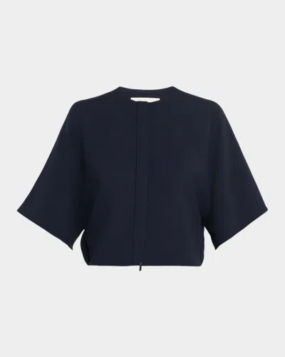 Lafayette 148 Cropped Viscose-silk Jacket In Blue