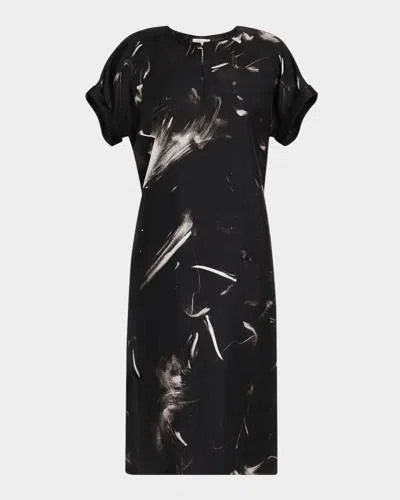 LAFAYETTE 148 CUFFED SHORT-SLEEVE SILK DRESS