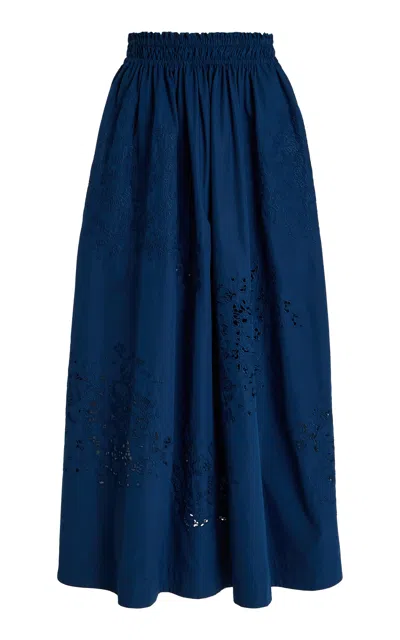 Lafayette 148 Cutout Cotton Poplin Midi Skirt