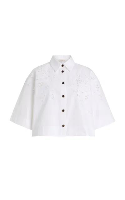 Lafayette 148 Cutout Cropped Cotton Poplin Shirt