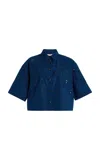 Lafayette 148 Cutout Cropped Cotton Poplin Shirt