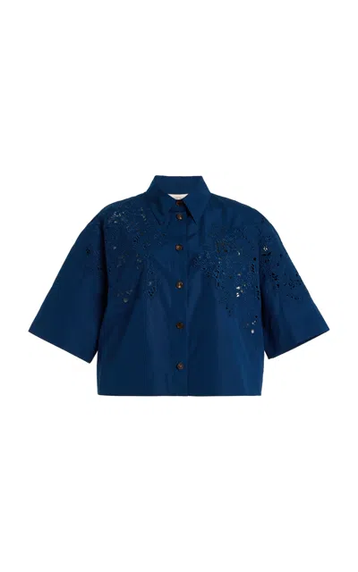 Lafayette 148 Cutout Cropped Cotton Poplin Shirt