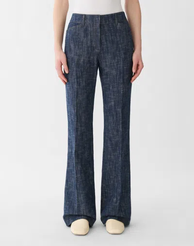 Lafayette 148 Denim Effect Cotton Linen Twill Flared Pants In Multi