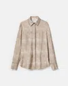Lafayette 148 Diffused Houndstooth Print Silk Twill Button Blouse In Nude