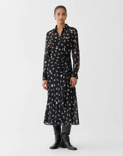 Lafayette 148 Ditsy Floral Print Silk Georgette Sequin Wrap Dress In Black Multi