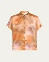 Lafayette 148 New York Pastel Print Oversize Dolman Sleeve Silk Satin Blouse