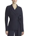 Lafayette 148 New York Dolman Wrap Silk-blend Shirt Jacket In Blue