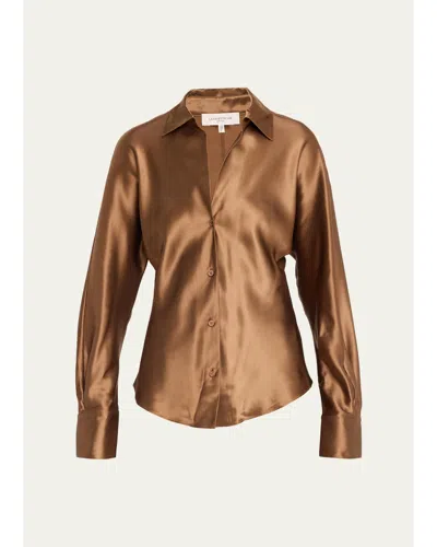 Lafayette 148 Dolman-sleeve Metallic Silk Shirt In Vicuna