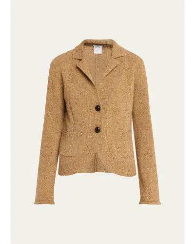 Lafayette 148 Donegal Curved-hem Cashmere Jacket In Brown