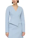 Lafayette 148 Organic Cotton Dobby Asymmetric Fitted Jacket In Blue