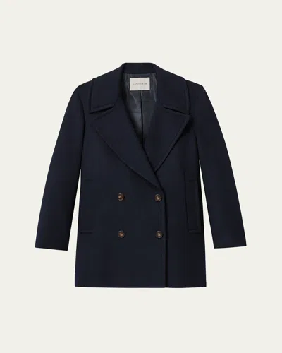 Lafayette 148 Double-breasted Camel Hair Peacoat In Blue
