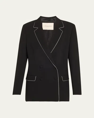 Lafayette 148 Double-breasted Piped Blazer In Black