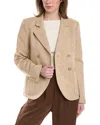Lafayette 148 Double Breasted Silk & Linen-blend Blazer In Beige