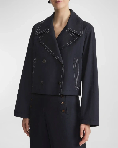 Lafayette 148 Double-breasted Topstitch Jacket In Navy