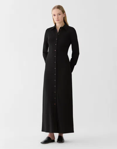 Lafayette 148 Double Knit Long Sleeve Maxi Shirt Dress In Black