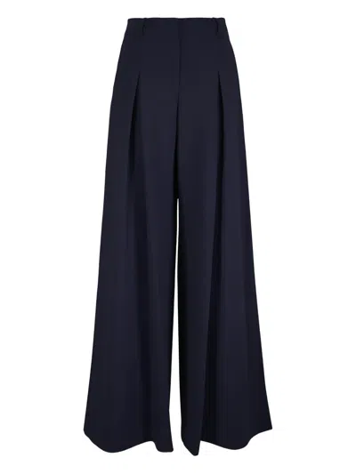 Lafayette 148 New York Warren Inverted Pleat Stretch Wool Wide Leg Pants In Blue