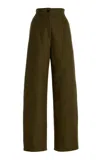Lafayette 148 Downing Wool-cashmere Double-face Jersey Barrel Leg Ankle Pants In Green