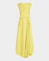 Lafayette 148 Silk Linen Drape Front Asymmetric Dress In Chartreuse