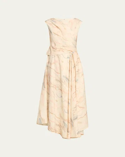 Lafayette 148 Draped-front Asymmetric Dress In Raffia Multi