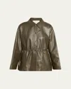 Lafayette 148 Drawstring Lambskin Leather Shirt Jacket In Green