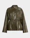 Lafayette 148 Drawstring Lambskin Leather Shirt Jacket In Green