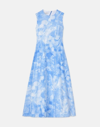 Lafayette 148 Eco Flora Print Poplin Pleated Dress In Blue